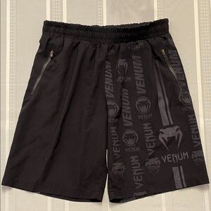 Venum Men's Black Athletic Training Shorts with Zipper Pockets